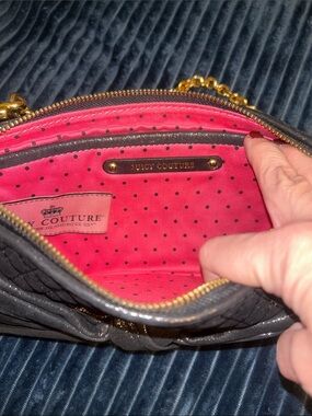 Juicy Couture Black Quilted Wristlet with Pink Polka Dot Interior